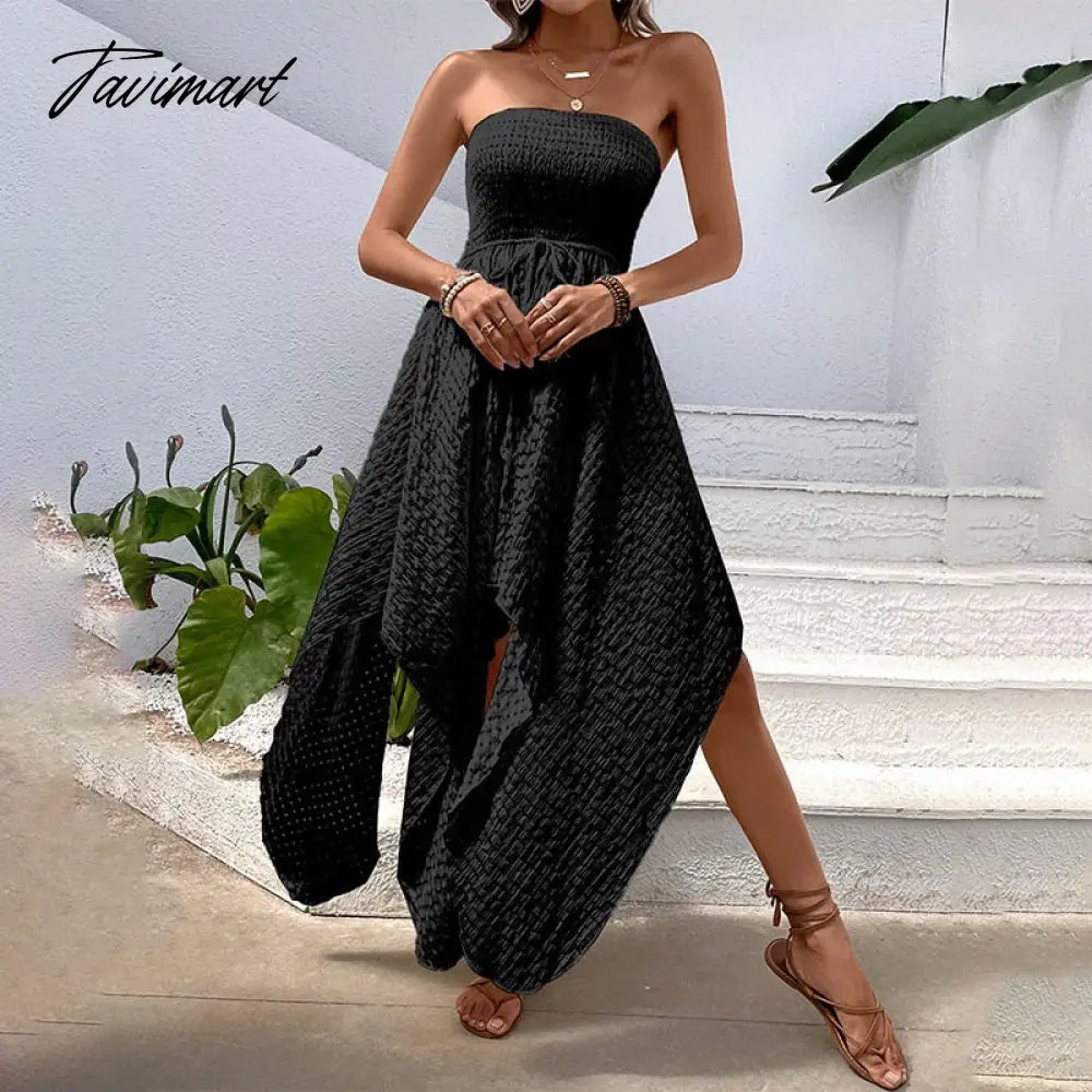 Sexy Bra Dresses Women's Summer Dress New Strapless Knitted Irregular Swing Hollow Solid Sexy Mesh Beach Midi Dress