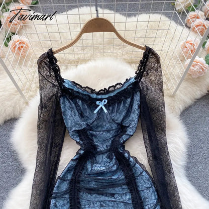 Sexy Hollow Out Floral Lace Mini Bodycon Dress for Women Elegant Square Collar Slim High Waist Drawstring Ruched Party Dresses