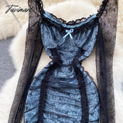 Sexy Hollow Out Floral Lace Mini Bodycon Dress for Women Elegant Square Collar Slim High Waist Drawstring Ruched Party Dresses