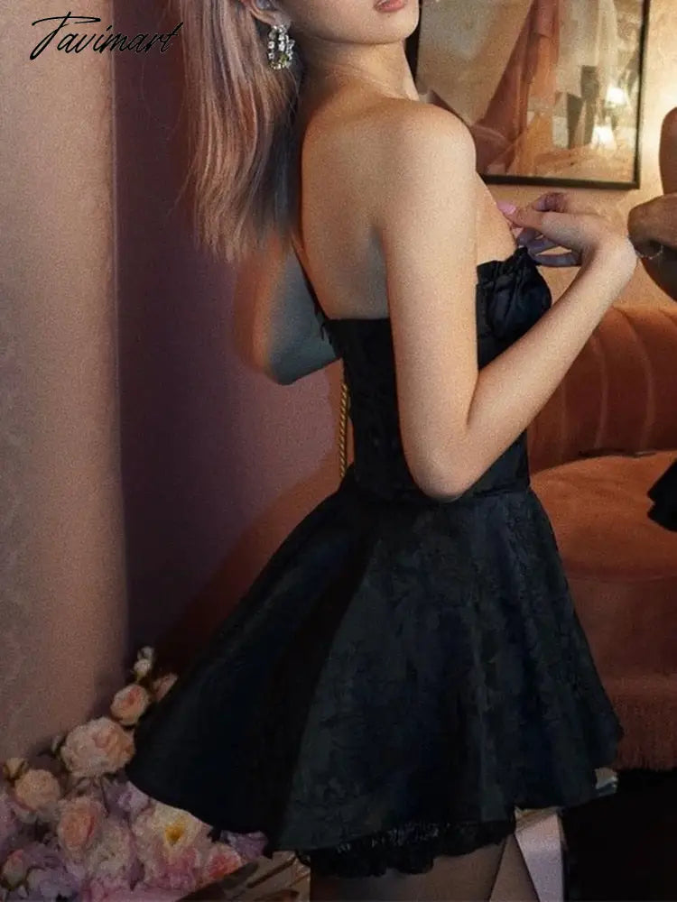 Sexy Jacquard Satin Wood ear Ruched Bra Corset style Strapless Mini Dress Women Hem Ball Gown Swing Party Skater Robe Vestido