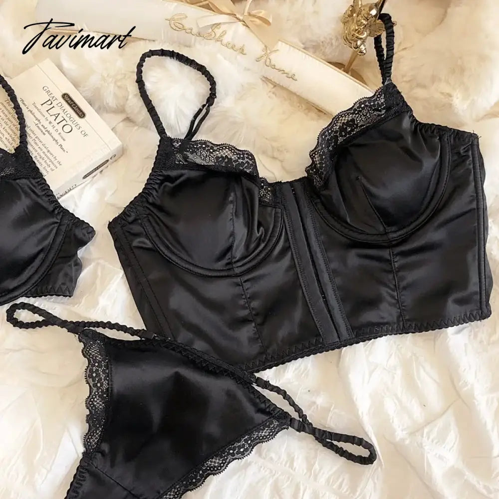 Sexy lace thin underwear set front buckle lengthening vest large bra gathered with steel ring lingerie