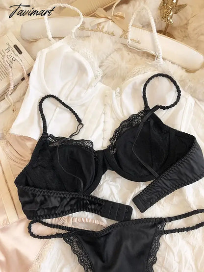 Sexy lace thin underwear set front buckle lengthening vest large bra gathered with steel ring lingerie
