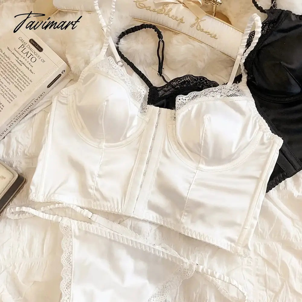 Sexy lace thin underwear set front buckle lengthening vest large bra gathered with steel ring lingerie