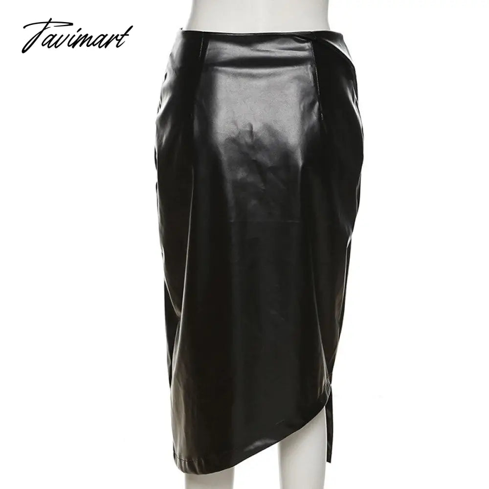 Sexy Leather PU High Waist Black Skirts Bodycon Women Autumn Winter Y2K Pencil Midi Skirt Party Clubwear