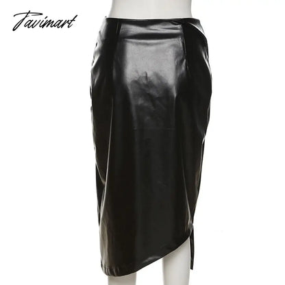 Sexy Leather PU High Waist Black Skirts Bodycon Women Autumn Winter Y2K Pencil Midi Skirt Party Clubwear