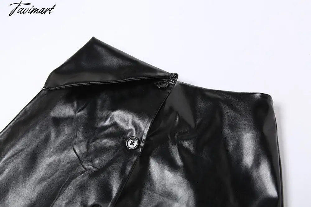 Sexy Leather PU High Waist Black Skirts Bodycon Women Autumn Winter Y2K Pencil Midi Skirt Party Clubwear