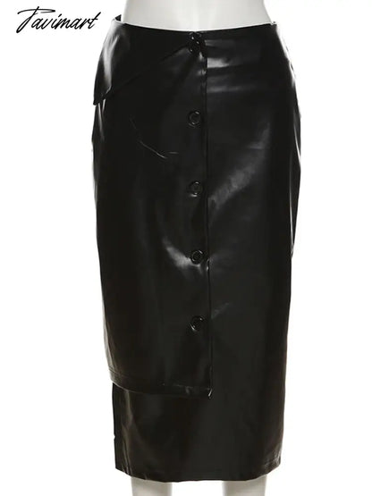 Sexy Leather PU High Waist Black Skirts Bodycon Women Autumn Winter Y2K Pencil Midi Skirt Party Clubwear
