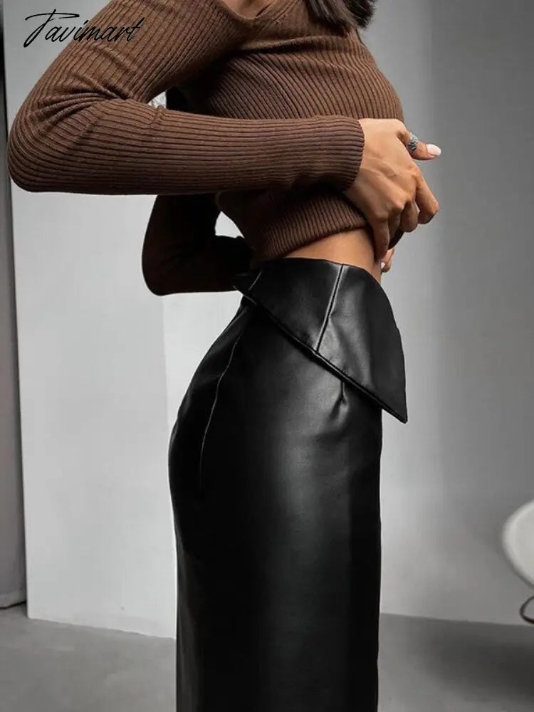 Sexy Leather PU High Waist Black Skirts Bodycon Women Autumn Winter Y2K Pencil Midi Skirt Party Clubwear