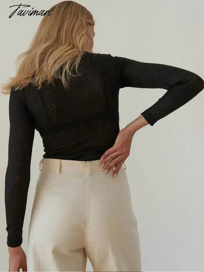 Sexy Mesh See Through Bow Blouses Elegant Slim Long Sleeve Chest Wrapping Crop Top Women Fashion Solid Color Party Clubwear