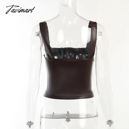 Sexy Sleeveless PU Leather Crop Top Women Elegant Backless Short Corset Tops Female Single-breasted Slim Tank Top