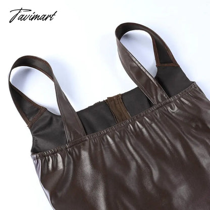 Sexy Sleeveless PU Leather Crop Top Women Elegant Backless Short Corset Tops Female Single-breasted Slim Tank Top