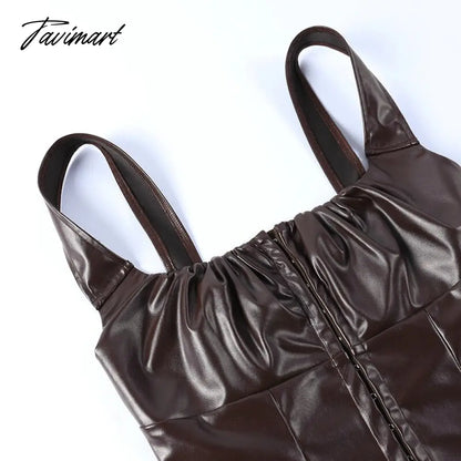 Sexy Sleeveless PU Leather Crop Top Women Elegant Backless Short Corset Tops Female Single-breasted Slim Tank Top