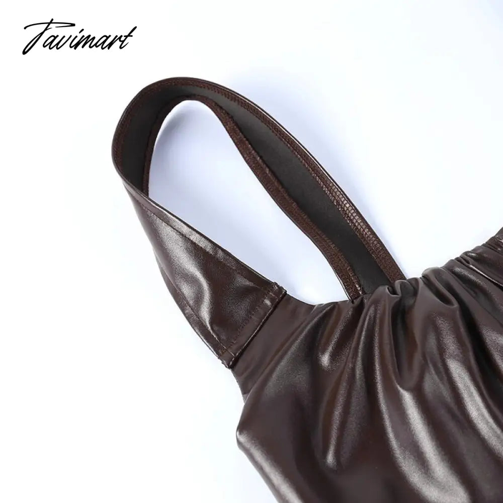 Sexy Sleeveless PU Leather Crop Top Women Elegant Backless Short Corset Tops Female Single-breasted Slim Tank Top