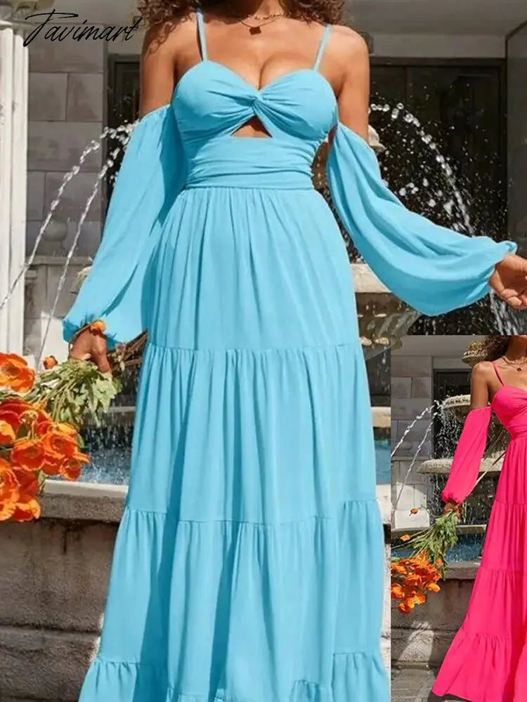 Sexy Solid Slash neck Long Dress Autumn Boho Women Dress Casual Elegant Camisole Holiday French Maxi Dress A2181
