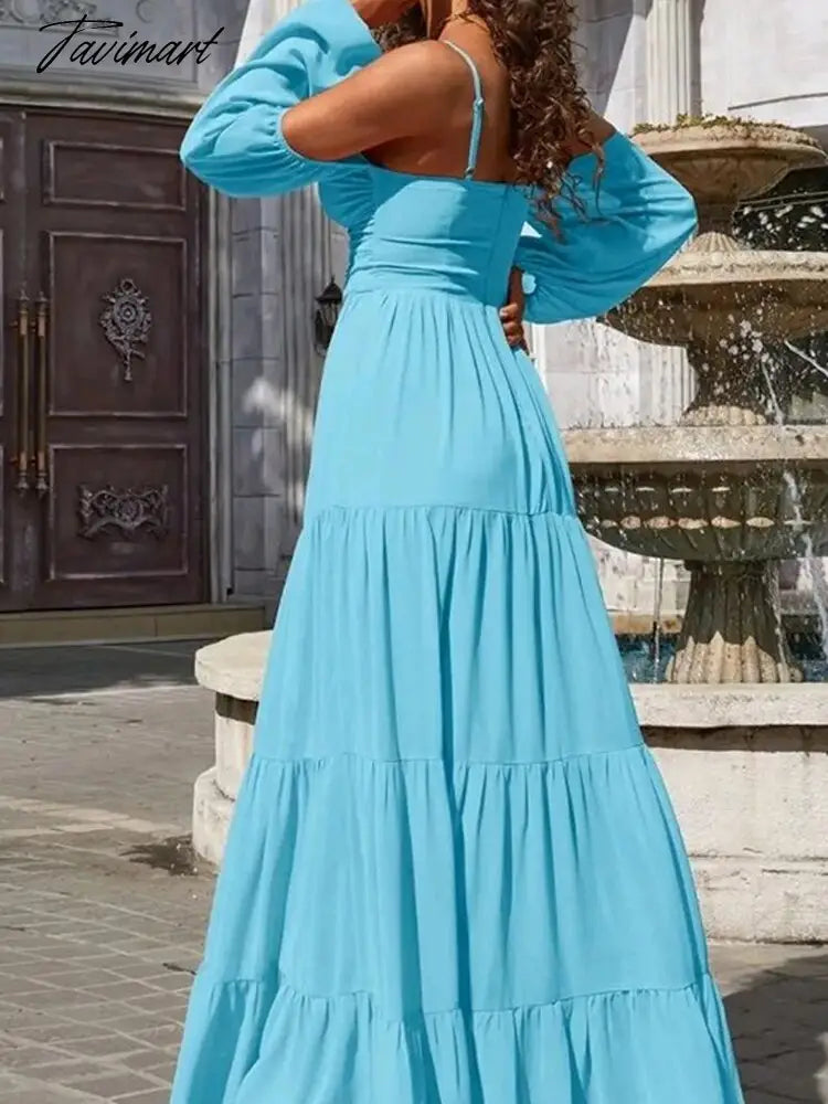 Sexy Solid Slash neck Long Dress Autumn Boho Women Dress Casual Elegant Camisole Holiday French Maxi Dress A2181