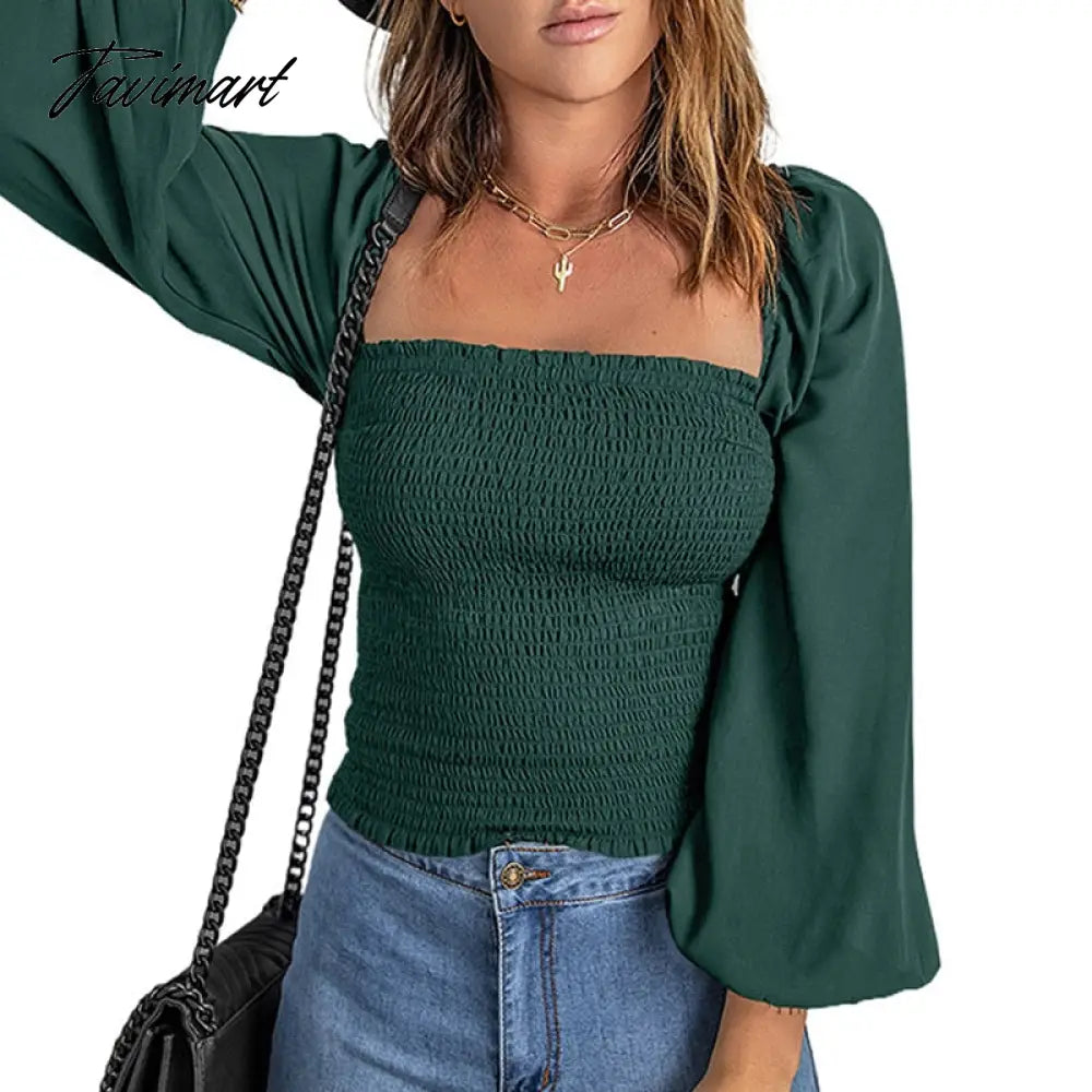 Sexy Solid Square Collar Loose Blouses Ladies Tops Spring/Autumn Lantern Sleeve Shirts Blusas Mujer Shirts Short A1816