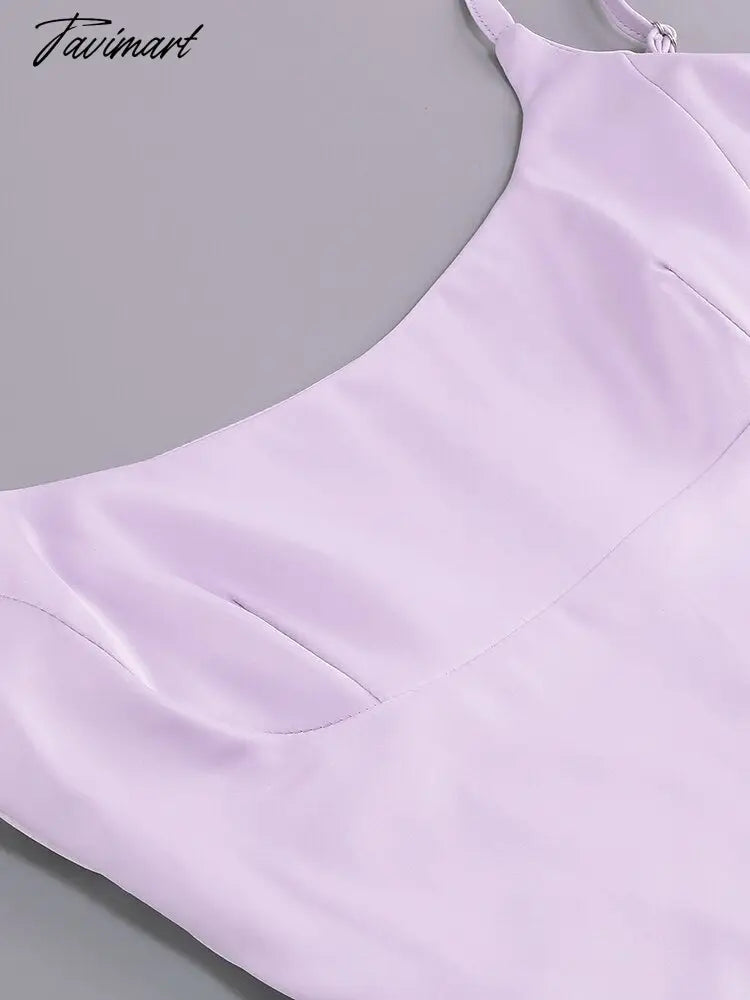 Sexy Spaghetti Strap Feathers Square Collar Bodycon Dress Summer Sleeveless Feathers Violet Satin Midi Dress Party Club Birthday