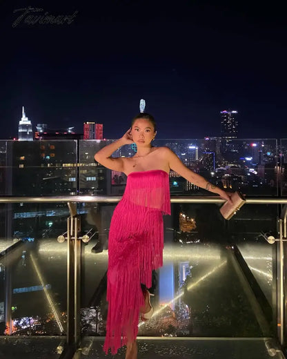 Sexy Tassel Prom Dress for Women, Off Shoulder, Bodycon, Long, Elegant, White, Wedding, Evening Party, Club, Bandage