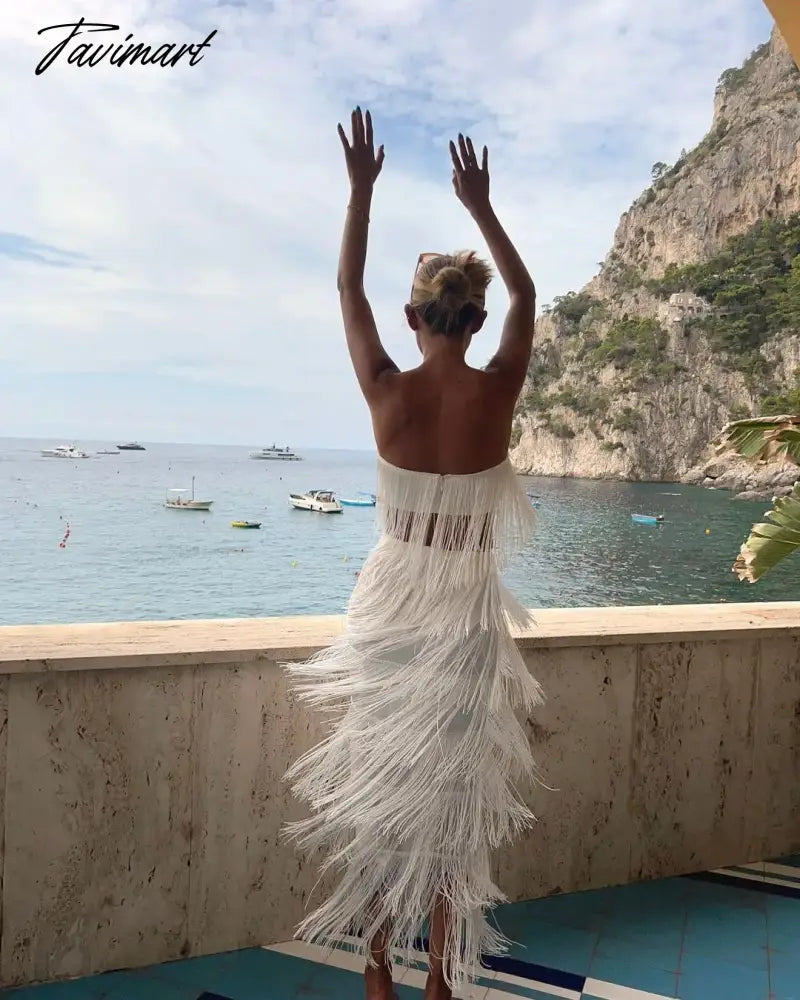 Sexy Tassel Prom Dress for Women, Off Shoulder, Bodycon, Long, Elegant, White, Wedding, Evening Party, Club, Bandage