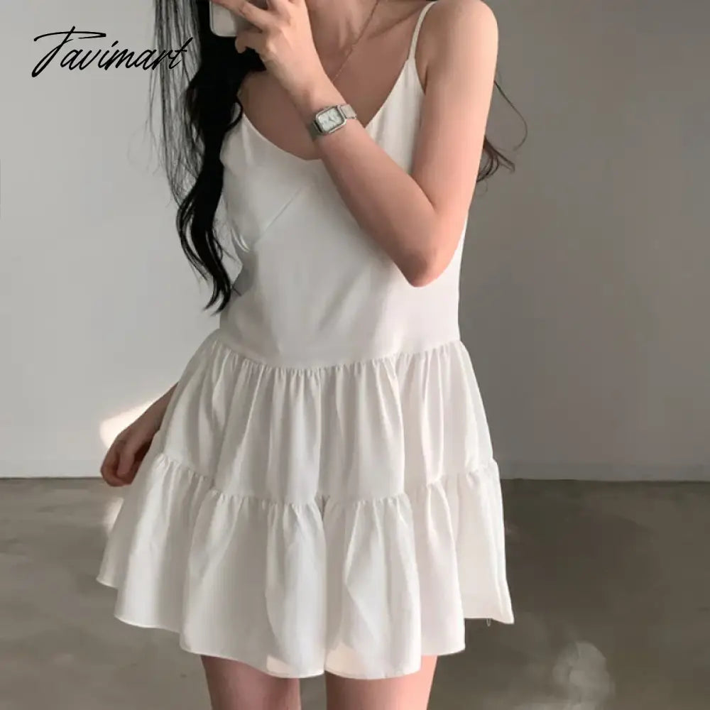 Sexy V-Neck White Halter Mini Dresses Women Summer Slim Sleeveless Short Party Doll Dresses 2 Colors