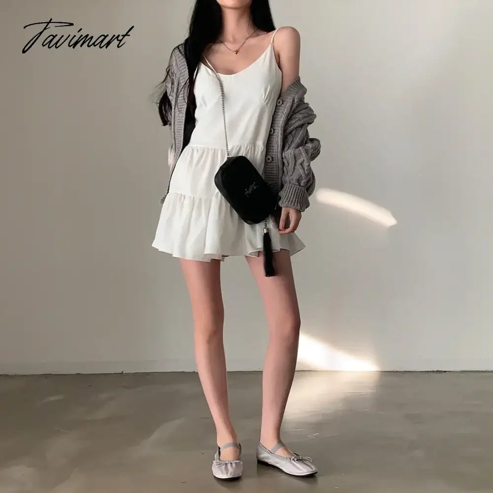 Sexy V-Neck White Halter Mini Dresses Women Summer Slim Sleeveless Short Party Doll Dresses 2 Colors