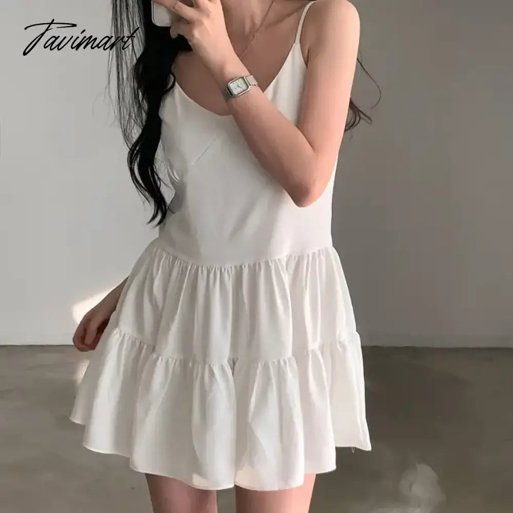 Sexy V-Neck White Halter Mini Dresses Women Summer Slim Sleeveless Short Party Doll Dresses 2 Colors