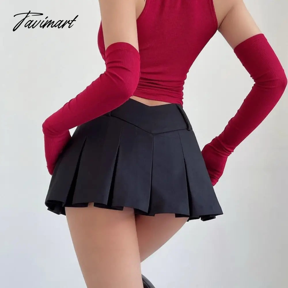 Sexy V Waist Design Pleated Skirts Summer Cute Aesthetic Y2k Micro Skirts High Waist A-line Mini Skirt Streetwear Harajuku