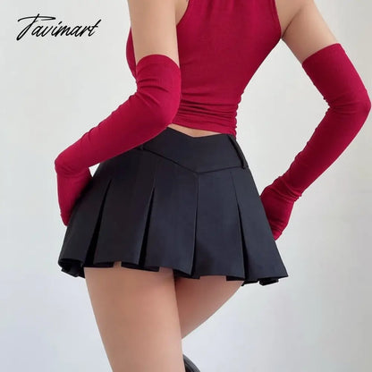 Sexy V Waist Design Pleated Skirts Summer Cute Aesthetic Y2k Micro Skirts High Waist A-line Mini Skirt Streetwear Harajuku