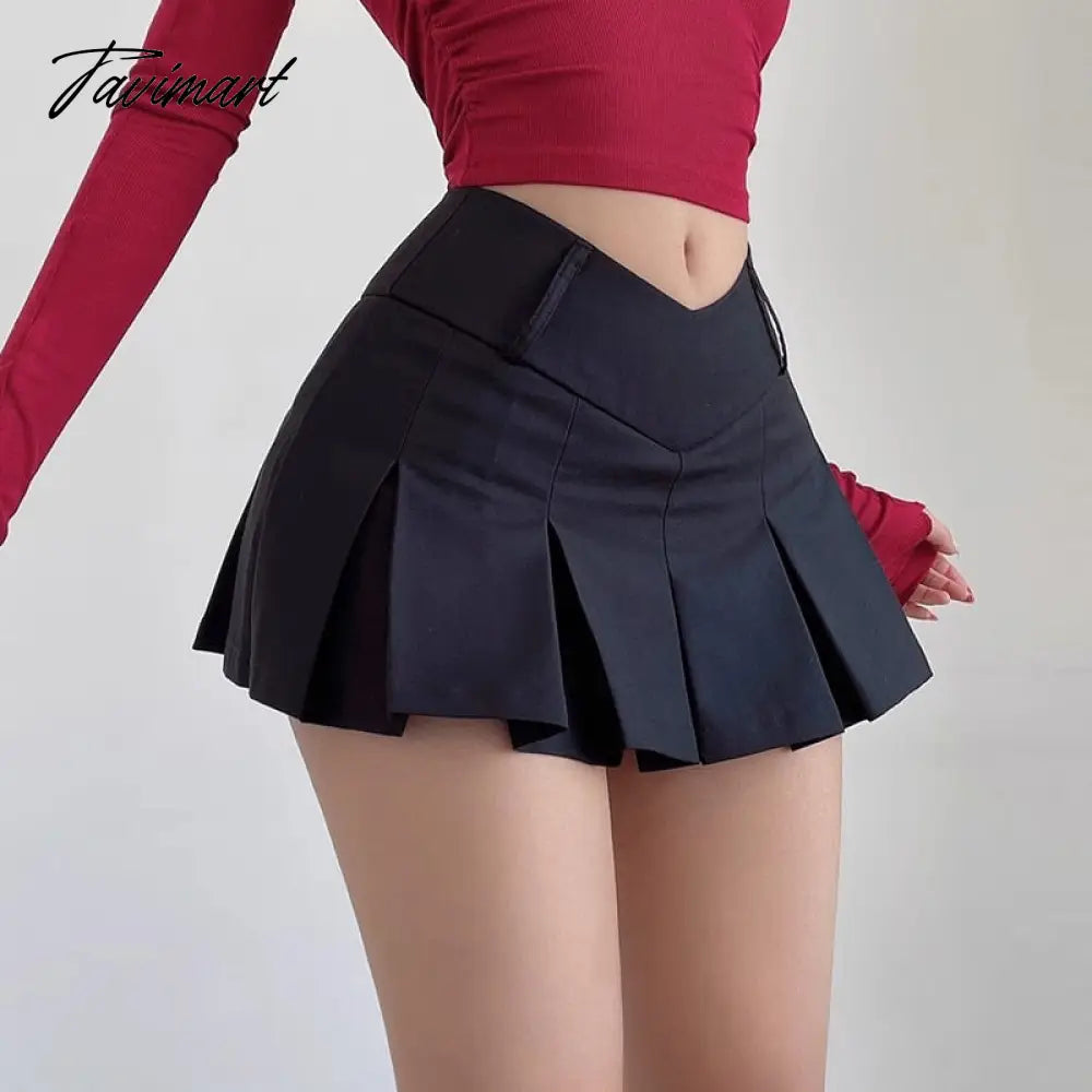 Sexy V Waist Design Pleated Skirts Summer Cute Aesthetic Y2k Micro Skirts High Waist A-line Mini Skirt Streetwear Harajuku