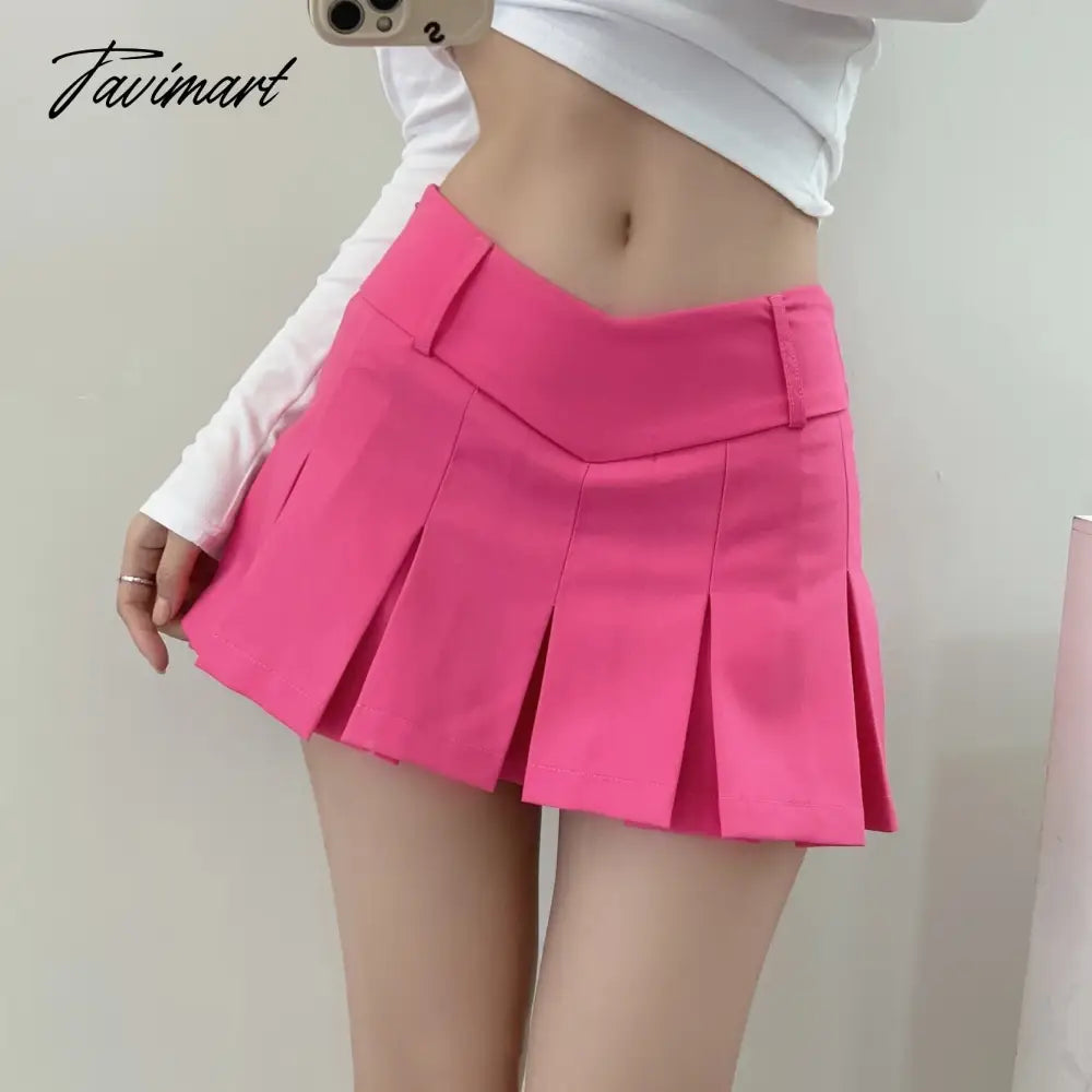 Sexy V Waist Design Pleated Skirts Summer Cute Aesthetic Y2k Micro Skirts High Waist A-line Mini Skirt Streetwear Harajuku