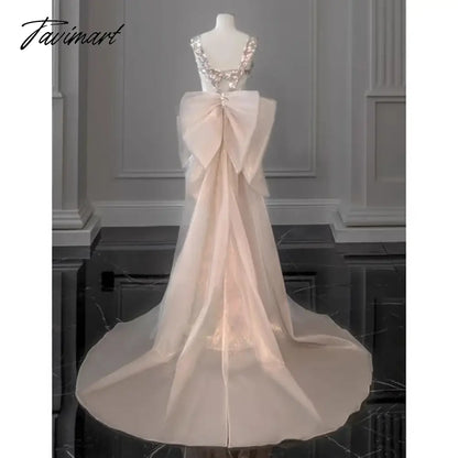 Shiny Pink Mermaid Evening Dresses Bowknot Sequined Beading Detachable Tailing Halter Collar Customize Luxury Prom Gowns