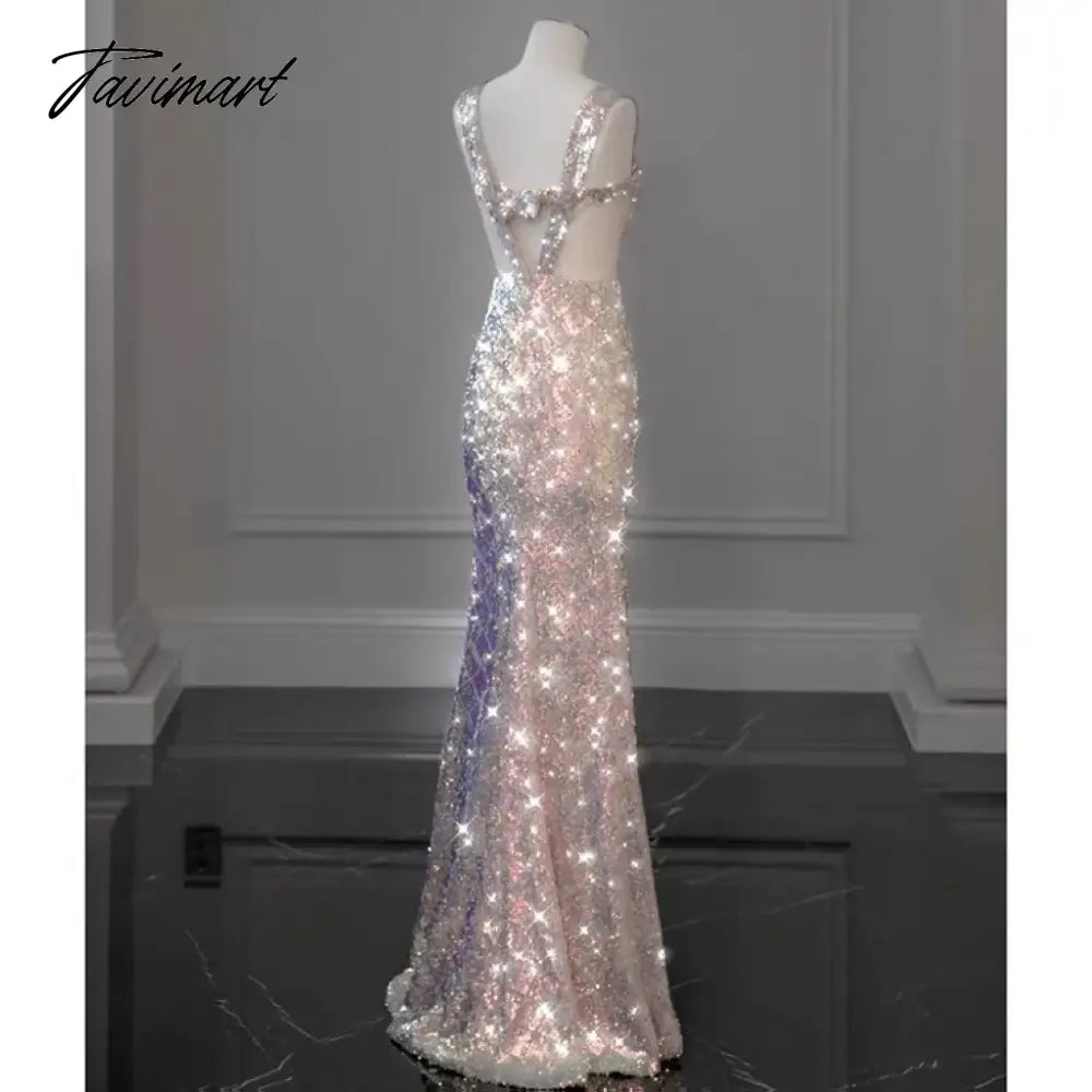 Shiny Pink Mermaid Evening Dresses Bowknot Sequined Beading Detachable Tailing Halter Collar Customize Luxury Prom Gowns