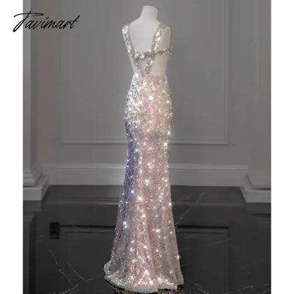 Shiny Pink Mermaid Evening Dresses Bowknot Sequined Beading Detachable Tailing Halter Collar Customize Luxury Prom Gowns