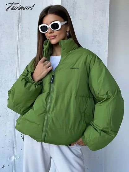 Short Quilted Cotton Down Puffer Jacket Women Blue Green Parka Jacket Women Turtleneck Thick Warm Winter Jackets For Women