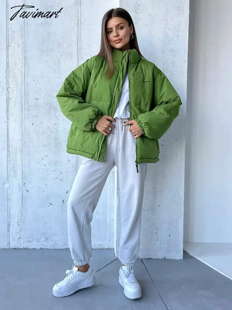 Short Quilted Cotton Down Puffer Jacket Women Blue Green Parka Jacket Women Turtleneck Thick Warm Winter Jackets For Women