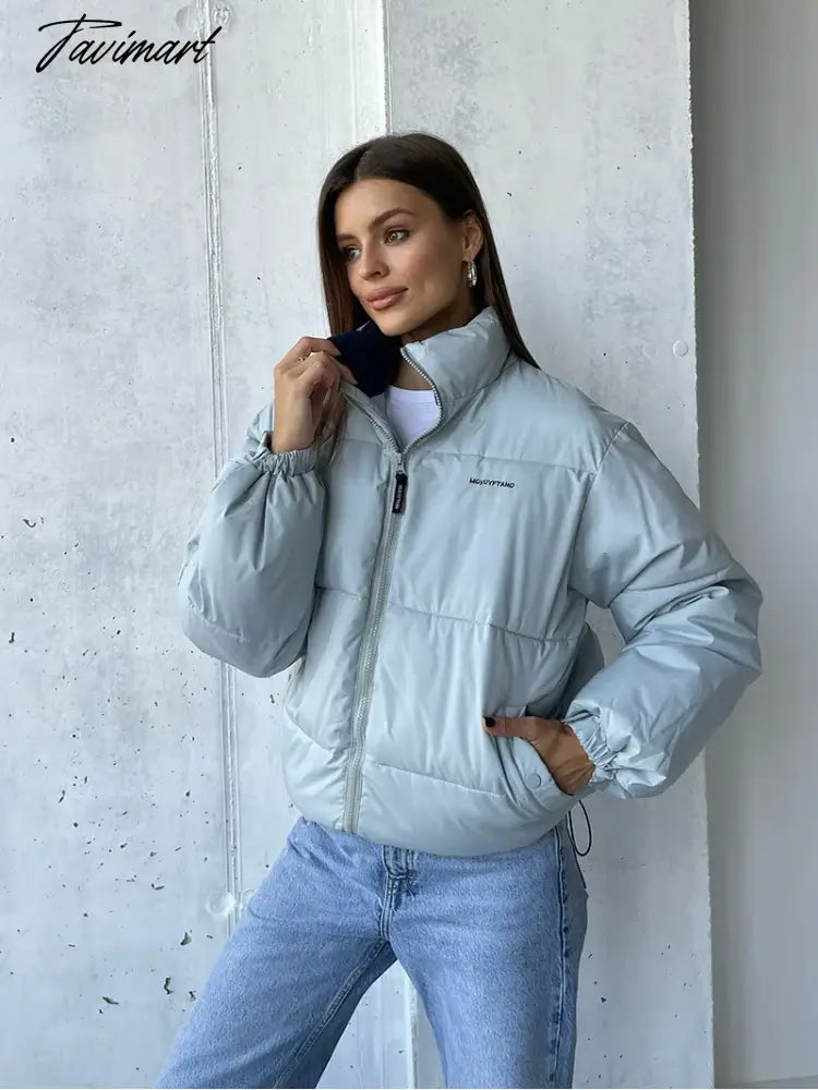 Short Quilted Cotton Down Puffer Jacket Women Blue Green Parka Jacket Women Turtleneck Thick Warm Winter Jackets For Women