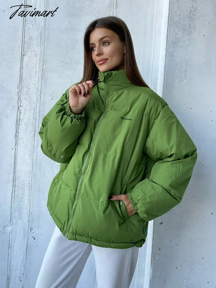 Short Quilted Cotton Down Puffer Jacket Women Blue Green Parka Jacket Women Turtleneck Thick Warm Winter Jackets For Women