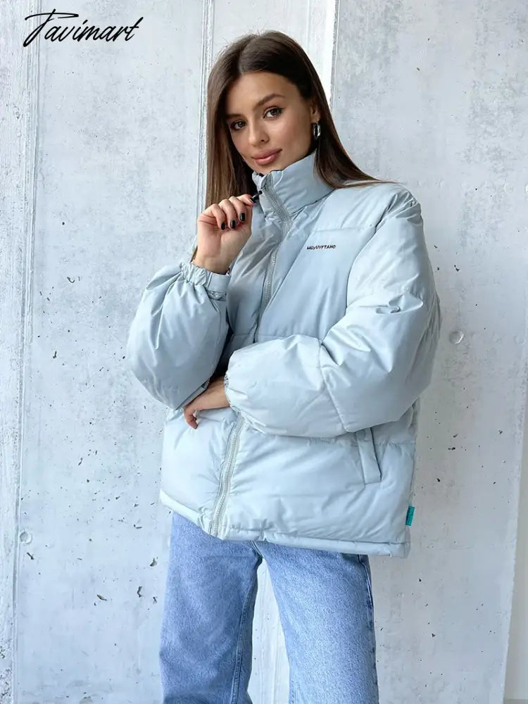 Short Quilted Cotton Down Puffer Jacket Women Blue Green Parka Jacket Women Turtleneck Thick Warm Winter Jackets For Women