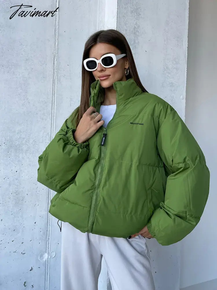 Short Quilted Cotton Down Puffer Jacket Women Blue Green Parka Jacket Women Turtleneck Thick Warm Winter Jackets For Women