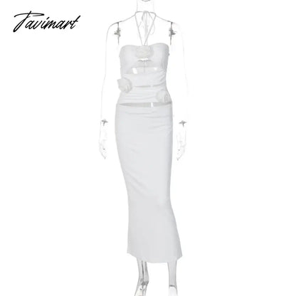 Shoulder Floral Bodycon Maxi Dress Elegant Backless Hollow Out Splicing Dresses Sexy Halter Gown Evening Vestidos