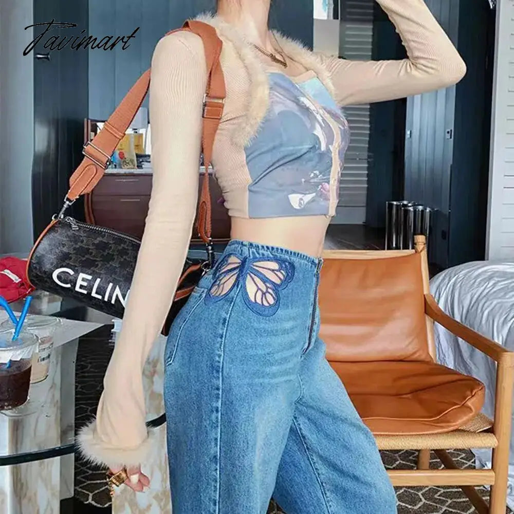 Side Butterfly Jeans Women Sexy Hollow Embroidery Long Pants Women's All Match Casual Denim Pant Female Summer