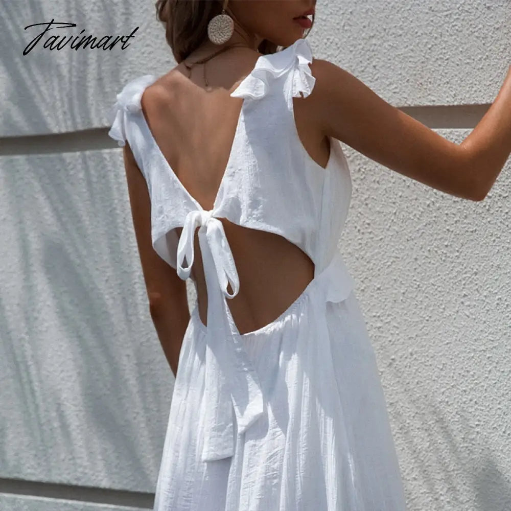 Skinny Hem Slit Sling Dresses Women Summer Dresses New Chic Solid V-Neck Sexy Backless Bow Ruffle Maxi Lining Dress