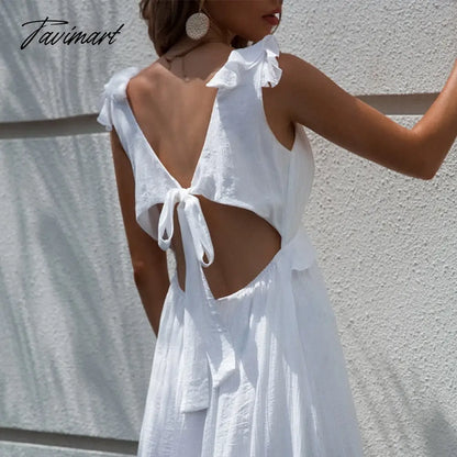 Skinny Hem Slit Sling Dresses Women Summer Dresses New Chic Solid V-Neck Sexy Backless Bow Ruffle Maxi Lining Dress