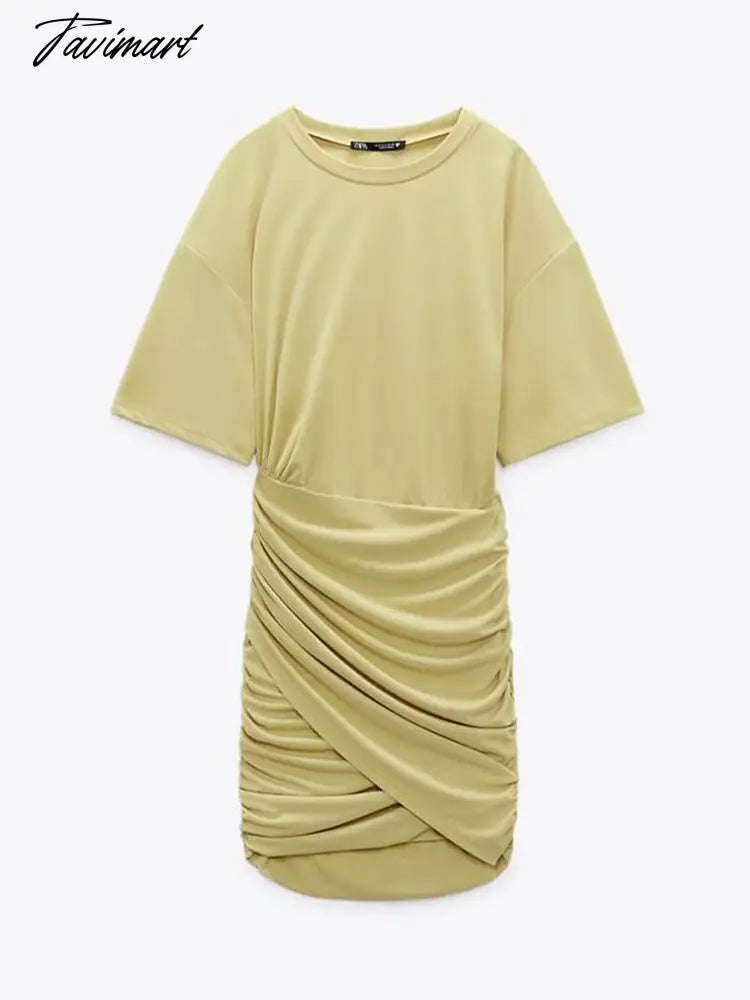 Slim Solid Pleated Women's Mini Dresses Summer O Neck Half Sleeve Irregular Dress Fashion Female Night Party Vestidos