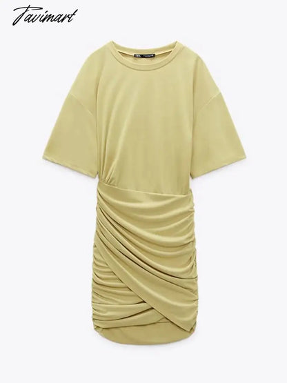 Slim Solid Pleated Women's Mini Dresses Summer O Neck Half Sleeve Irregular Dress Fashion Female Night Party Vestidos