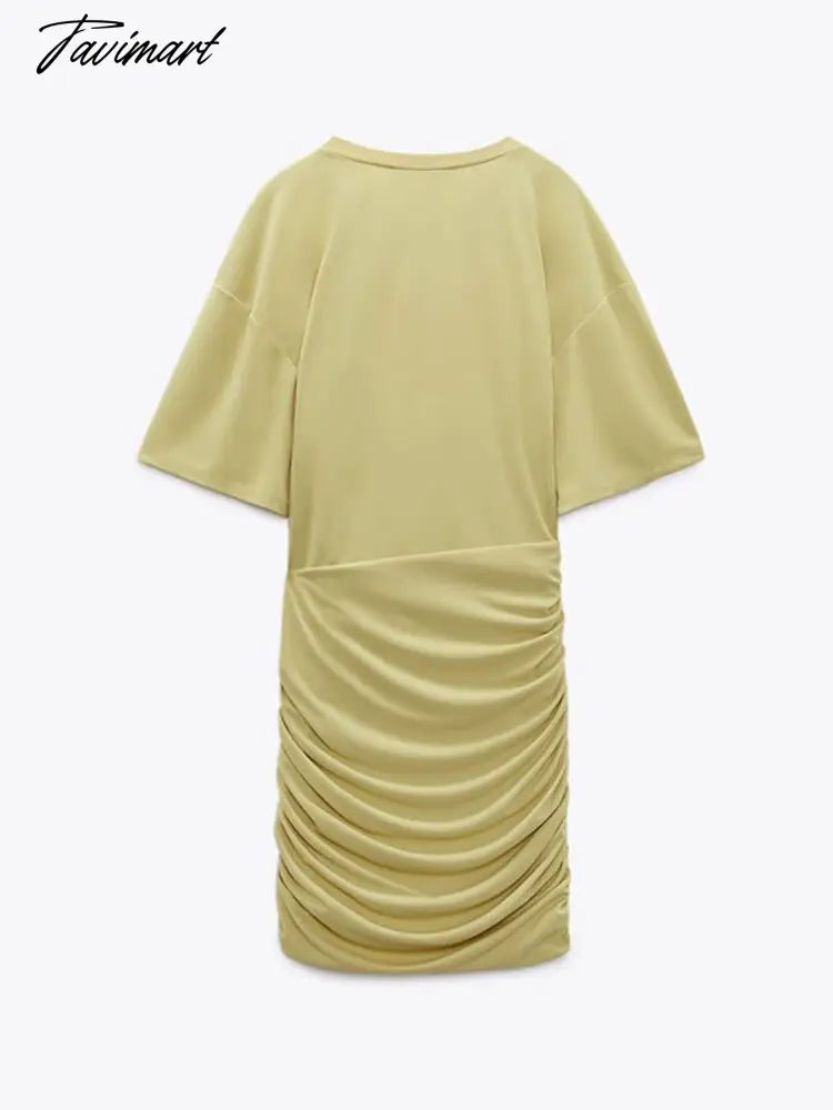 Slim Solid Pleated Women's Mini Dresses Summer O Neck Half Sleeve Irregular Dress Fashion Female Night Party Vestidos