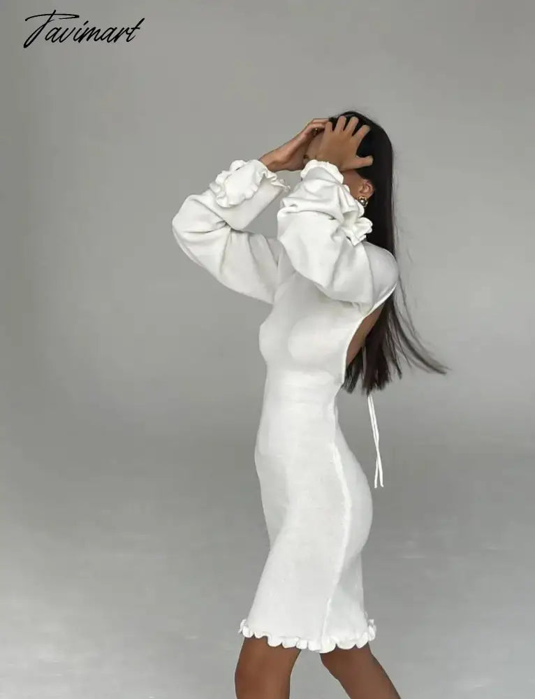 Soild-mini knitted sweater dress for women, long sleeve, sexy, backless, beach, bodycon, fashion, Y2K