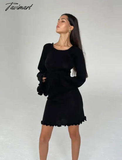 Soild-mini knitted sweater dress for women, long sleeve, sexy, backless, beach, bodycon, fashion, Y2K