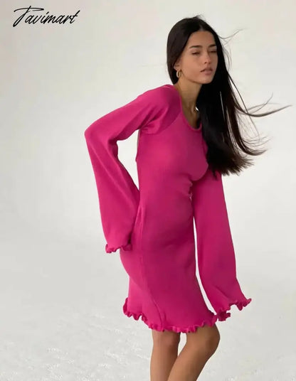 Soild-mini knitted sweater dress for women, long sleeve, sexy, backless, beach, bodycon, fashion, Y2K