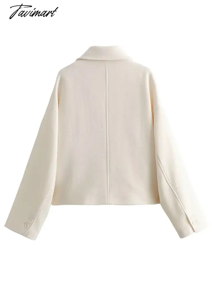 Solid Color Cropped Jacket Woman Spring Streetwear Turn Down Collar Single Breasted Long Sleeve Coat Fashion New Outerwear Tops